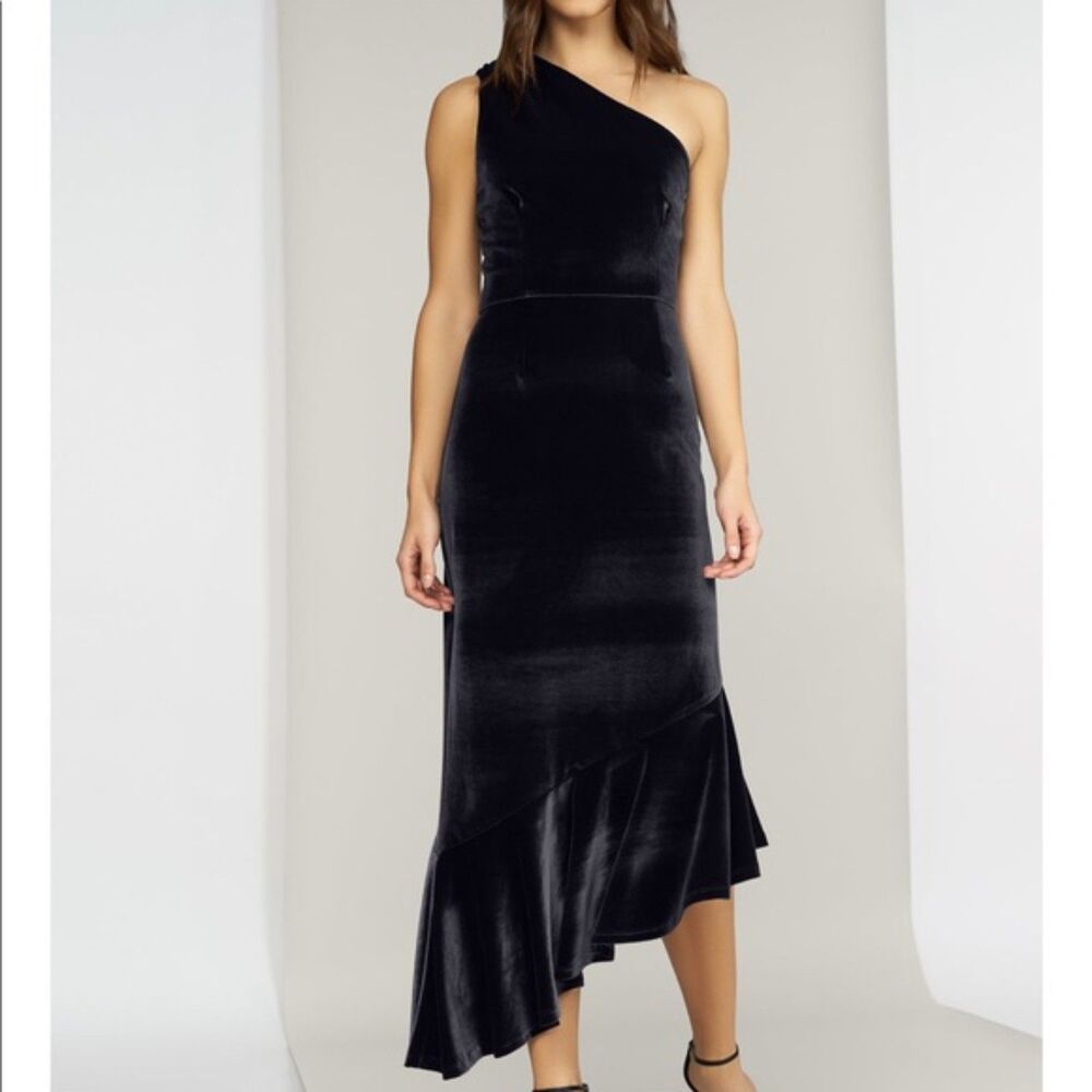 Hutch Design Velvet Eliza Dress NWOT size XXS one shoulder cocktail black tie